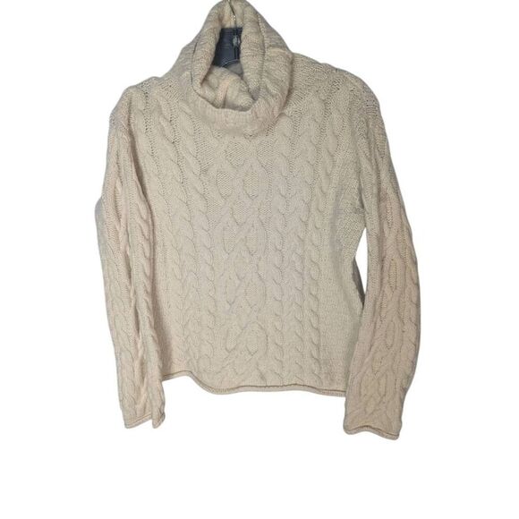 Inis Crafts Beige Cream 100% Merino Wool Cable Knit Sweater M Medium - Picture 1 of 9
